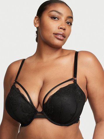 Черный кружевной бюстгальтер с пуш-апом Victoria's Secret Push Up Lace Bra, 34B
