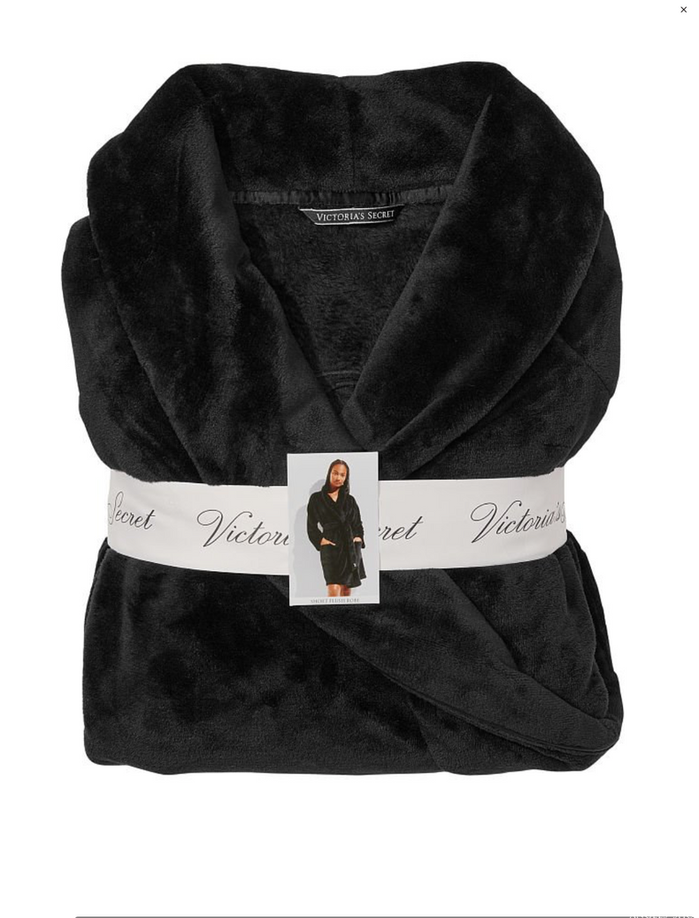 Черный плюшевый халат Victoria’s Secret Logo Short Cozy Robe, M\L