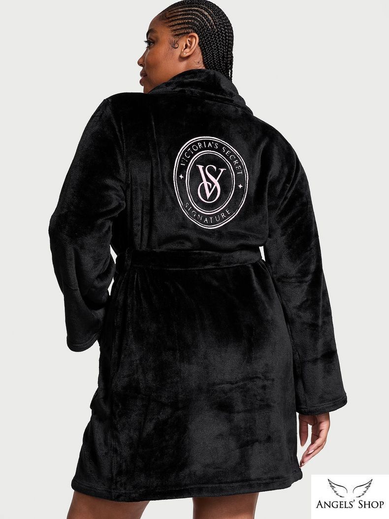 Черный плюшевый халат Victoria's Secret Short Cozy Robe, M\L