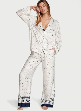 Белая сатиновая пижама Victoria's Secret The Satin Long PJ Set, S