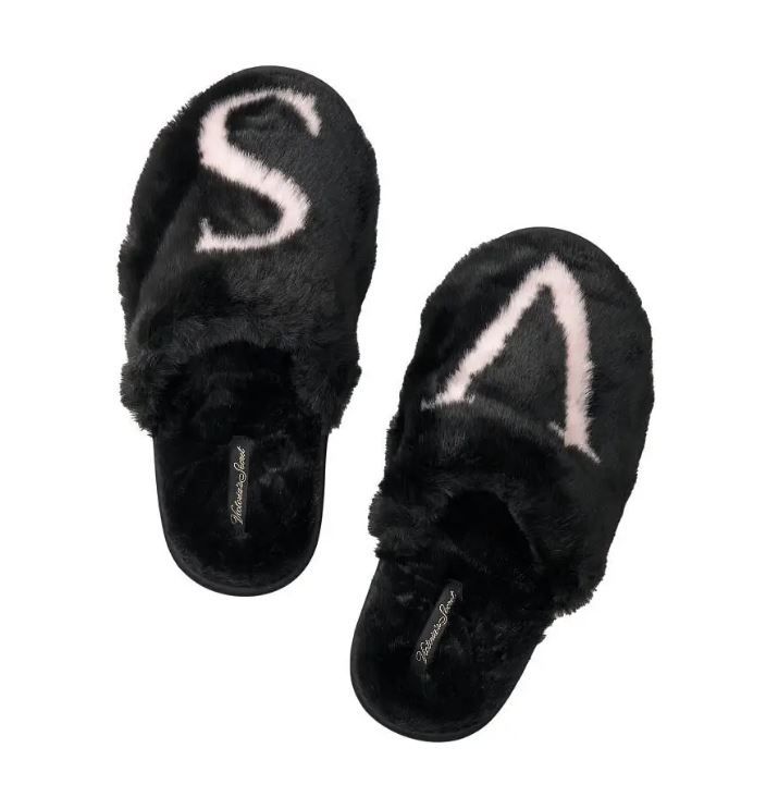 Черные домашние тапочки с логотипом Victoria’s Secret Logo Black Slippers, M