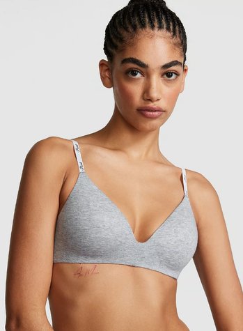 Серый бюстгальтер деми без косточек Виктория Сикрет Logo Lightly Lined Wireless Bra, 34A