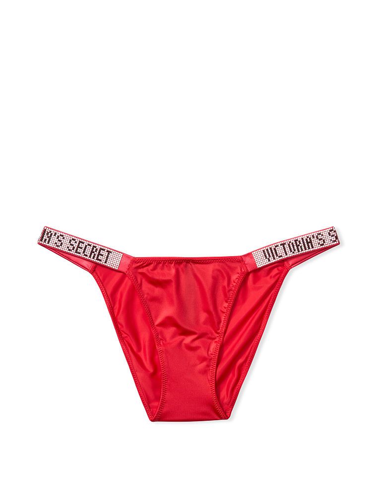 Женские красные трусики со стразами Victoria's Secret Bombshell Shine Strap Bikini Panty, S