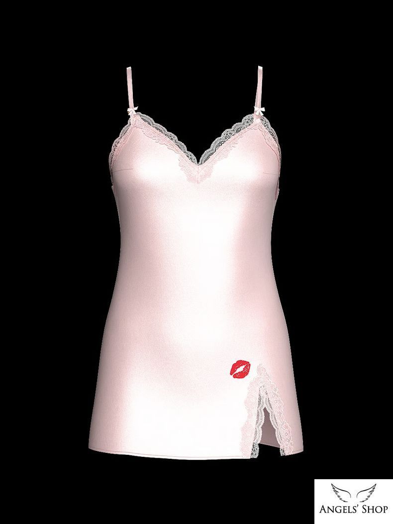 Сатиновий пеньюар поцілунок Tease Satin Lace-Trim Mini Slip Dress рожевий