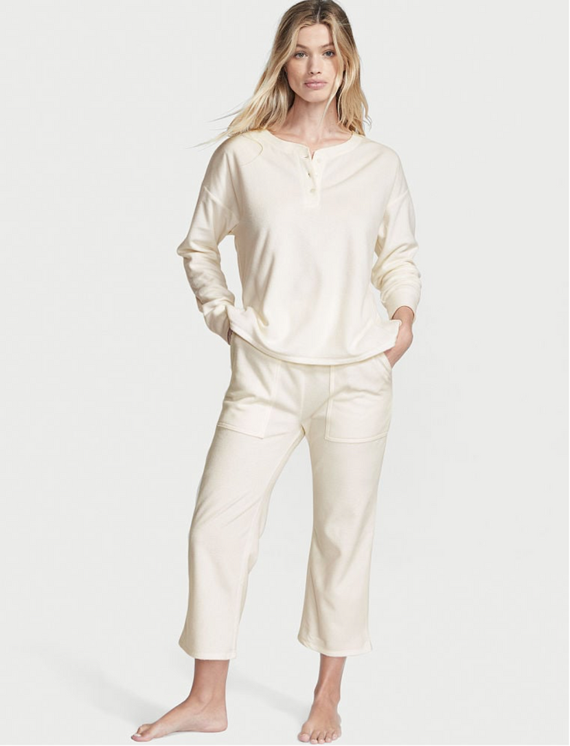Флисовая пижама с шортами Victoria's Secret Cozy Fleece Henley Long Pajama Set, XS