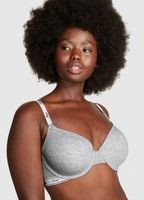 Серый бюстгальтер с пуш-ап и логотипом Victoria's Secret Pink Wear Everywhere Push-Up Bra серый
