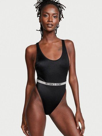 Чорний суцільний купальник зі стразами Victoria's Secret Shine Strap One-piece, XS
