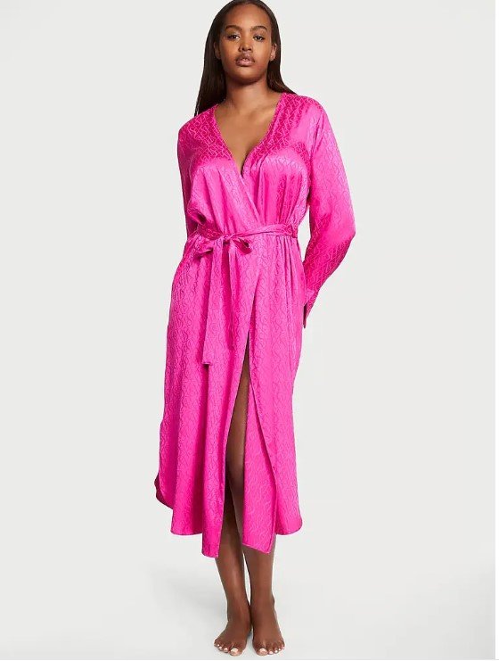 Розовый атласный халат Виктория Сикрет Flounce Robe, XS\S