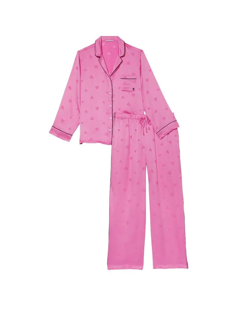 Сатиновая пижама Victoria's Secret Bright Hibiscus Heart Jacquard Satin Long PJ Set, XS