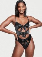 Черный боди Victoria's Secret Satin Bow Cut Out Bodysuit, XS