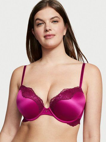 Кружевной бюстгальтер с пуш-апом фуксия Victoria's Secret Push Up Lace Bra, 38B