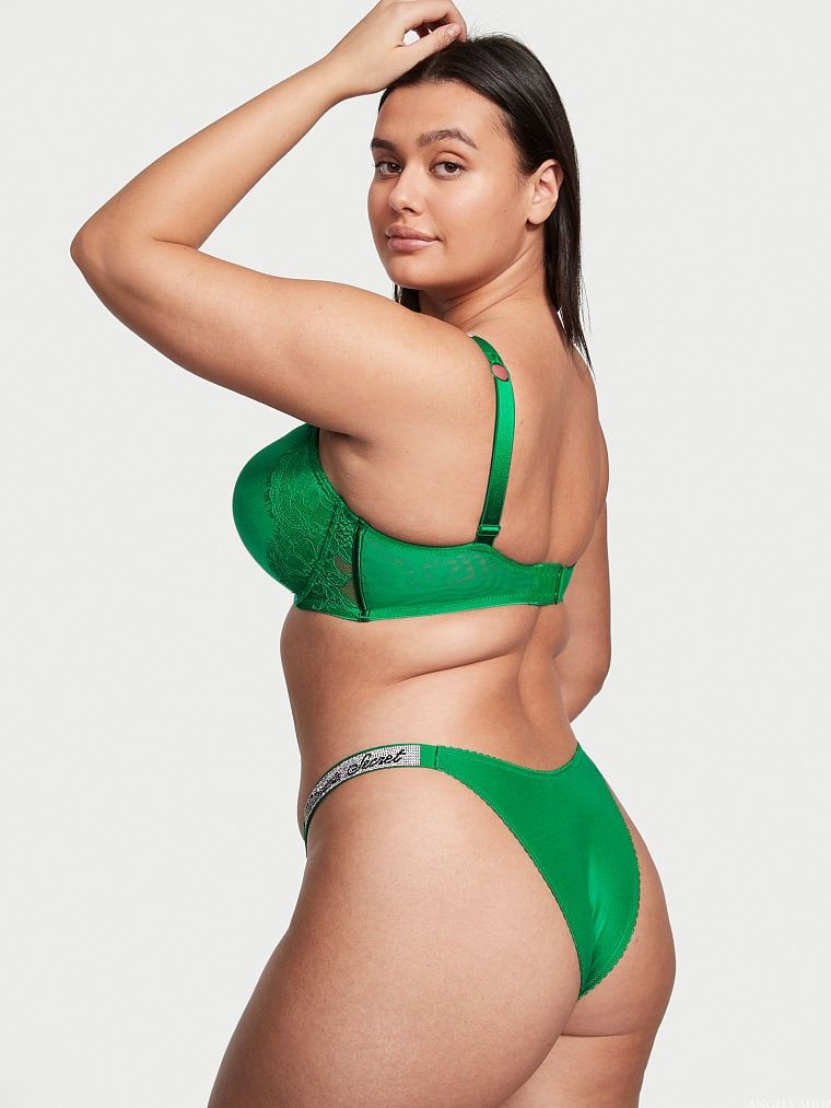 Зеленый кружевной комплект белья со стразами Victoria’s Secret Embellished Very Sexy, 32B, XS