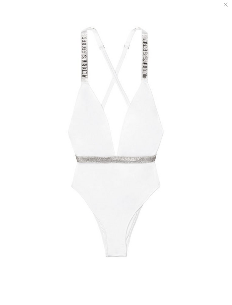 Белый cдельный купальник со стразами Victoria's Secret Shine Strap White One-piece, XS