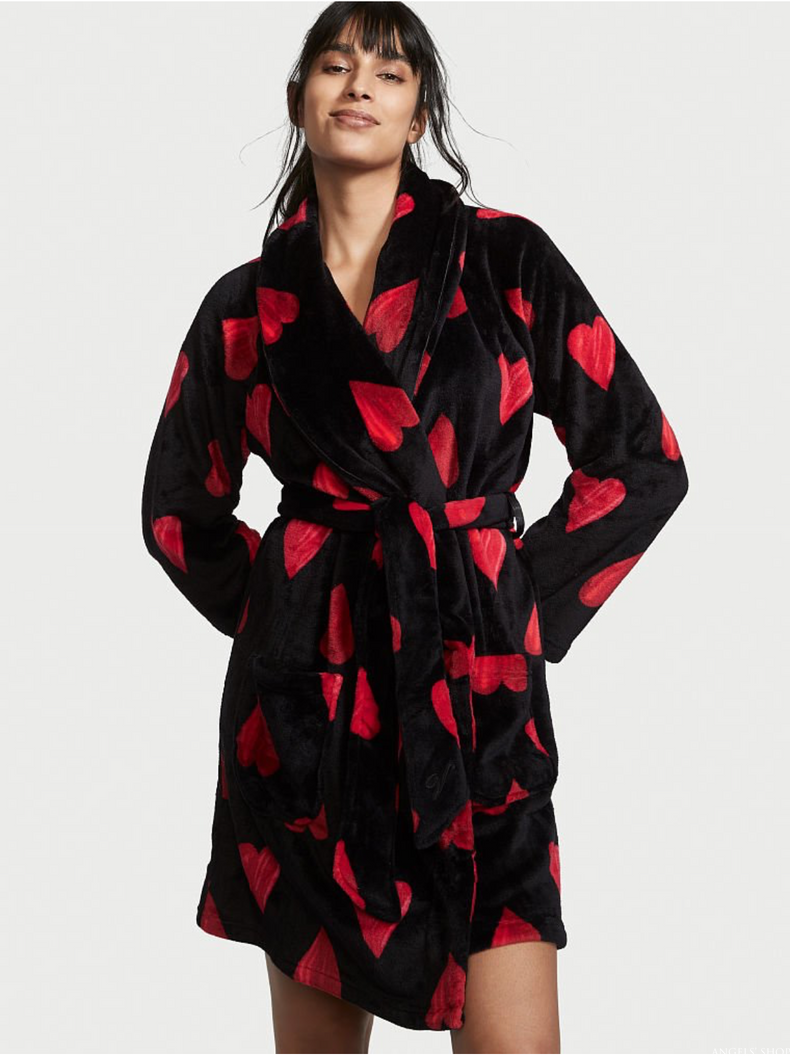 Плюшевий халат з сердечками Victoria's Secret Logo Short Cozy Robe, XS\S