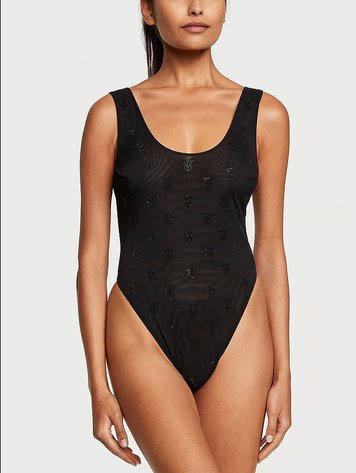 Черный боди Victoria's Secret Satin Bow Cut Out Bodysuit, S