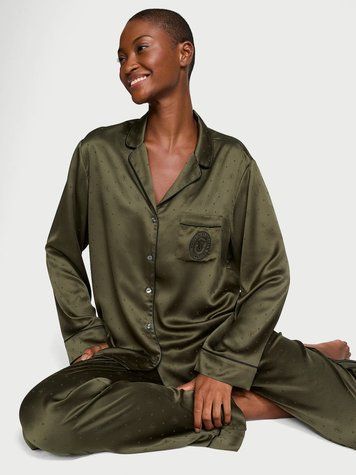 Сатинова піжама зі штанами Glazed Satin Long PJ Set Causal olive, S