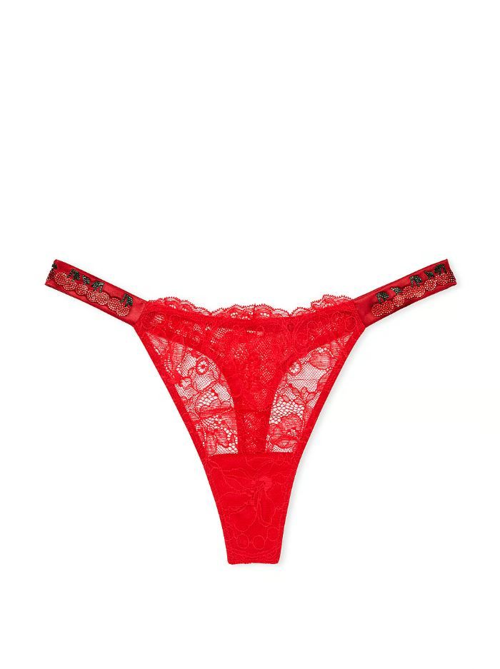 Женские красные трусики со стразами Victoria's Secret Bombshell Shine V-string Panty купить в Киеве Angels Shop, XS