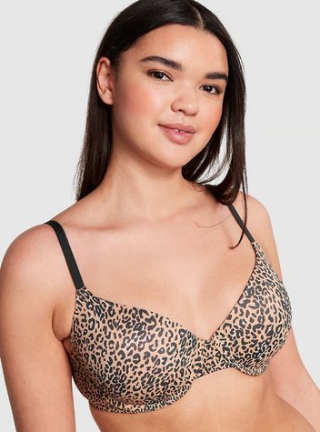 Леопардовый бюстгальтер с пуш-ап и логотипом Victoria's Secret Pink Wear Everywhere Push-Up Bra, 34B