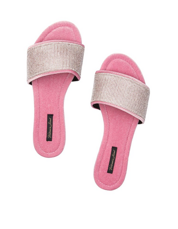 ДОМАШНИЕ ТАПОЧКИ SLIPPERS VELVET RHINESTONES SLIDES PINK Victoria's Secret, M