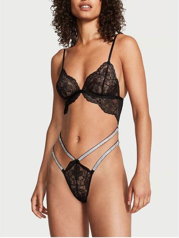 Черный боди со стразами Victoria's Secret Banded Strappy Teddy, XS