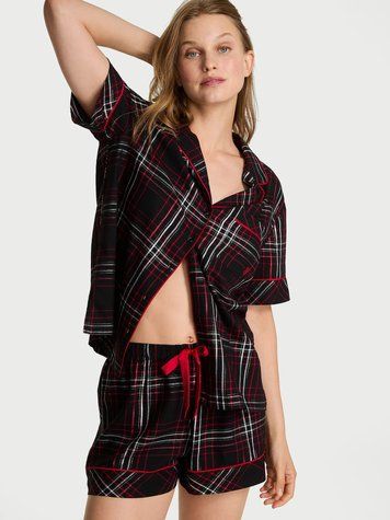 Чорна піжама в клітку Flannel Short Pajama Set Victoria's Secret в клітку