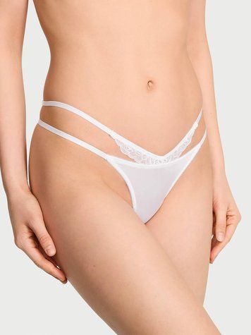 Трусики-стрінги Rose Lace-Trim Strappy Cut-Out V-String Panty білий