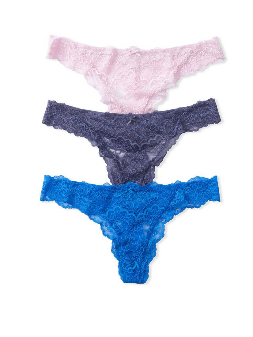 Набор кружевных трусиков Victoria's Secret Dream Angels 3-Pack Lace Thong, S