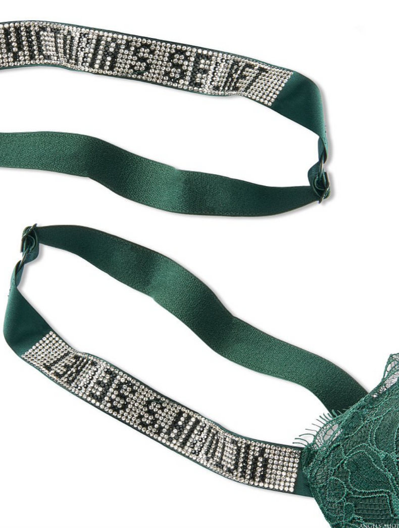 Зелений мереживний комплект білизни зі стразами Victoria’s Secret Embelished Strap Crystal Logo, 34B, XS
