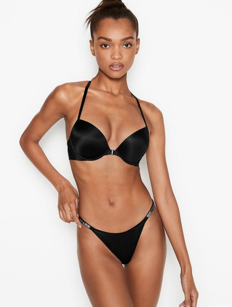 Чорний комплект білизни зі стразами Victoria’s Secret Bombshell Shine Strap, 32B, XS