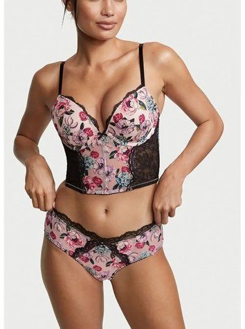 Бюстье с пуш-апом с вышитыми розами Victoria's Secret Rose Embroidered Push-Up Bra Top, 34D