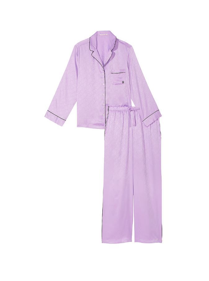 Фіолетова сатинова піжама Victoria's Secret The Satin Long PJ Set, XS