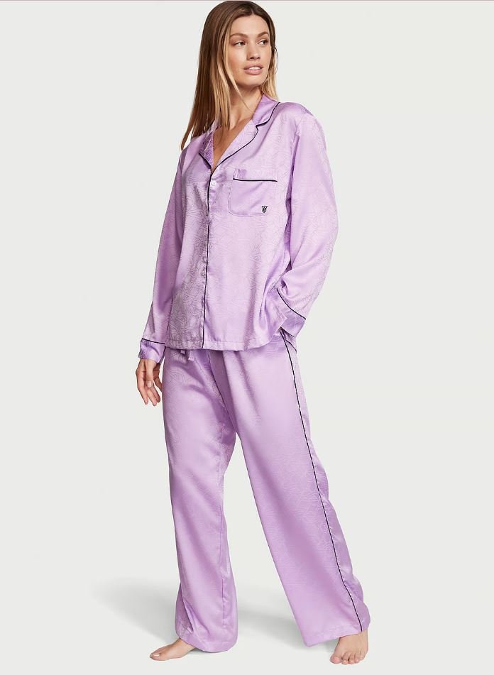 Фіолетова сатинова піжама Victoria's Secret The Satin Long PJ Set, XS