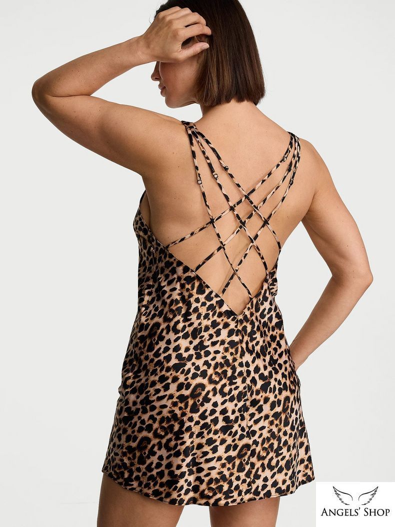 Сатиновий пеньюар Shine Strap Satin Slip Victoria's Secret леопардовий