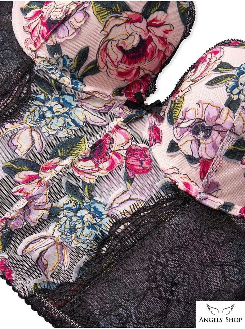Бюстьє з пуш-апом з вишитими трояндами Victoria's Secret Rose Embroidered Push-Up Bra Top, 34D