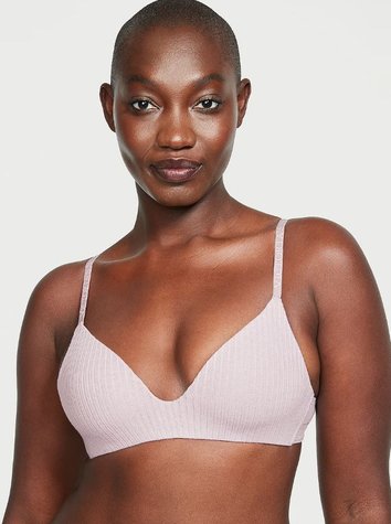 Розовый бюстгальтер деми без косточек Виктория Сикрет Logo Lightly Lined Wireless Bra, 34B