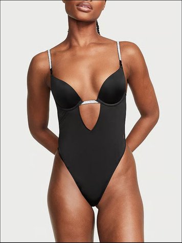 Черный боди со стразами Victoria's Secret Banded Strappy Teddy, XS