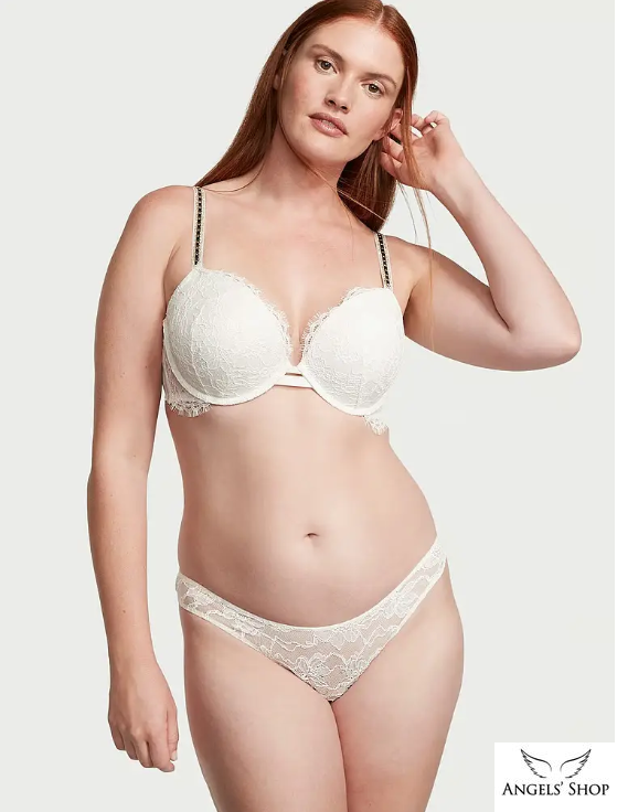 Женские белые трусики со стразами Victoria's Secret Bombshell Shine V-string Panty, XS