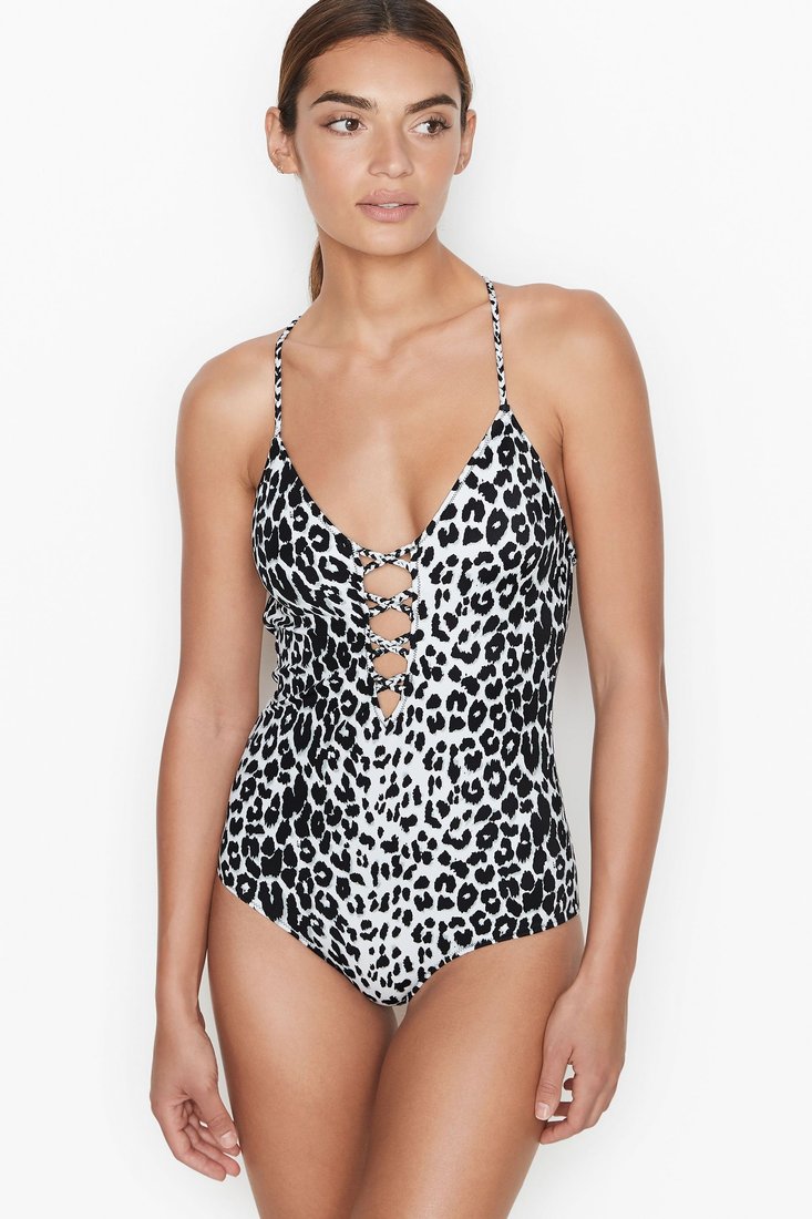 Леопардовый cдельный купальник с полосками Victoria's Secret Negril Plunge One-piece, S