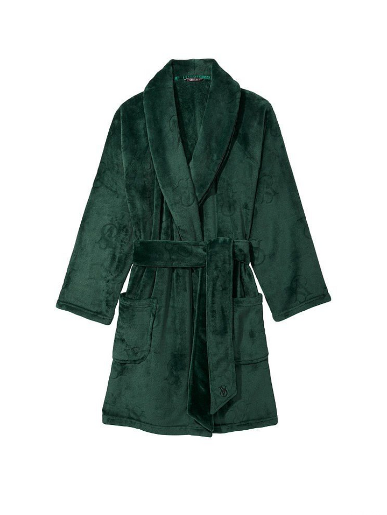 Изумрудный плюшевый халат Victoria’s Secret Logo Short Cozy Robe, M\L