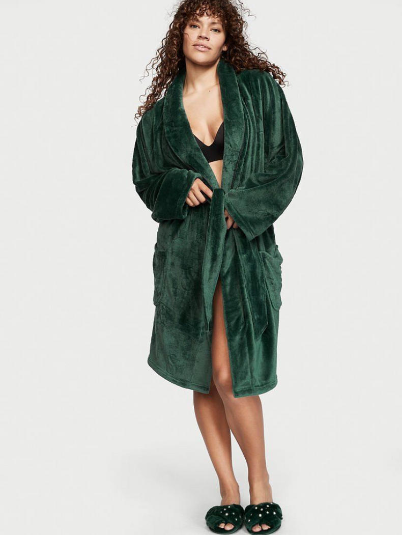 Изумрудный плюшевый халат Victoria’s Secret Logo Short Cozy Robe, M\L