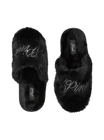 Тапочки Pink Faux Fur Closed-Toe Slippers Black, XL