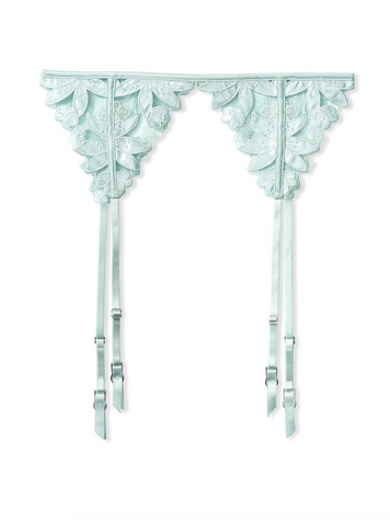 Голубой кружевной пояс для чулок Victoria's Secret Floral Embroidery Garter Belt, XS\S