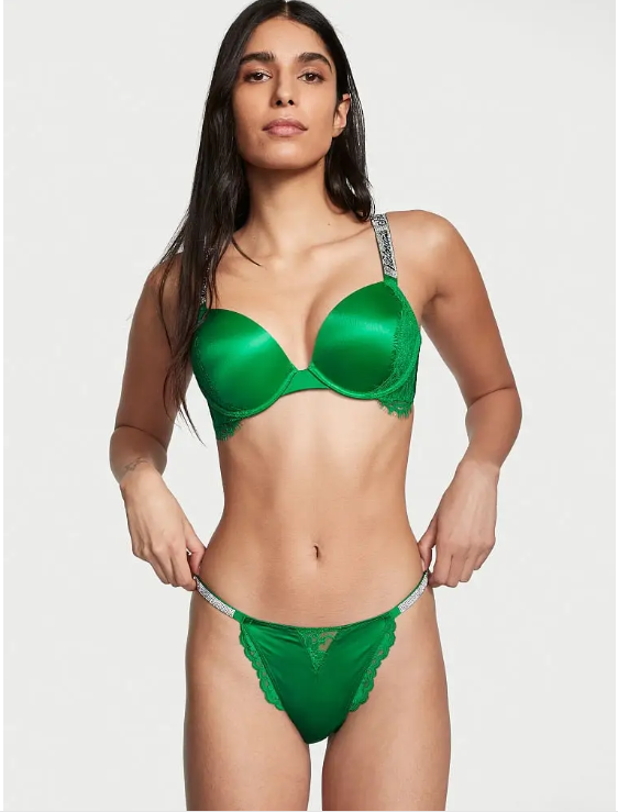 Женские зеленые трусики со стразами Victoria's Secret Bombshell Shine V-string Panty, XS