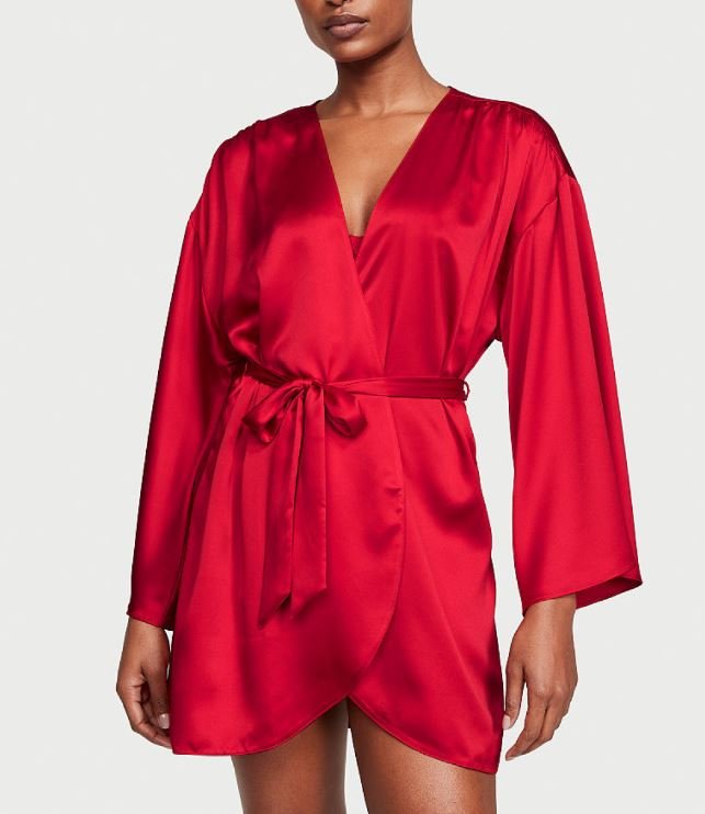 Красный атласный халат Victoria's Secret Very Sexy Long Satin Kimono Robe, XS\S