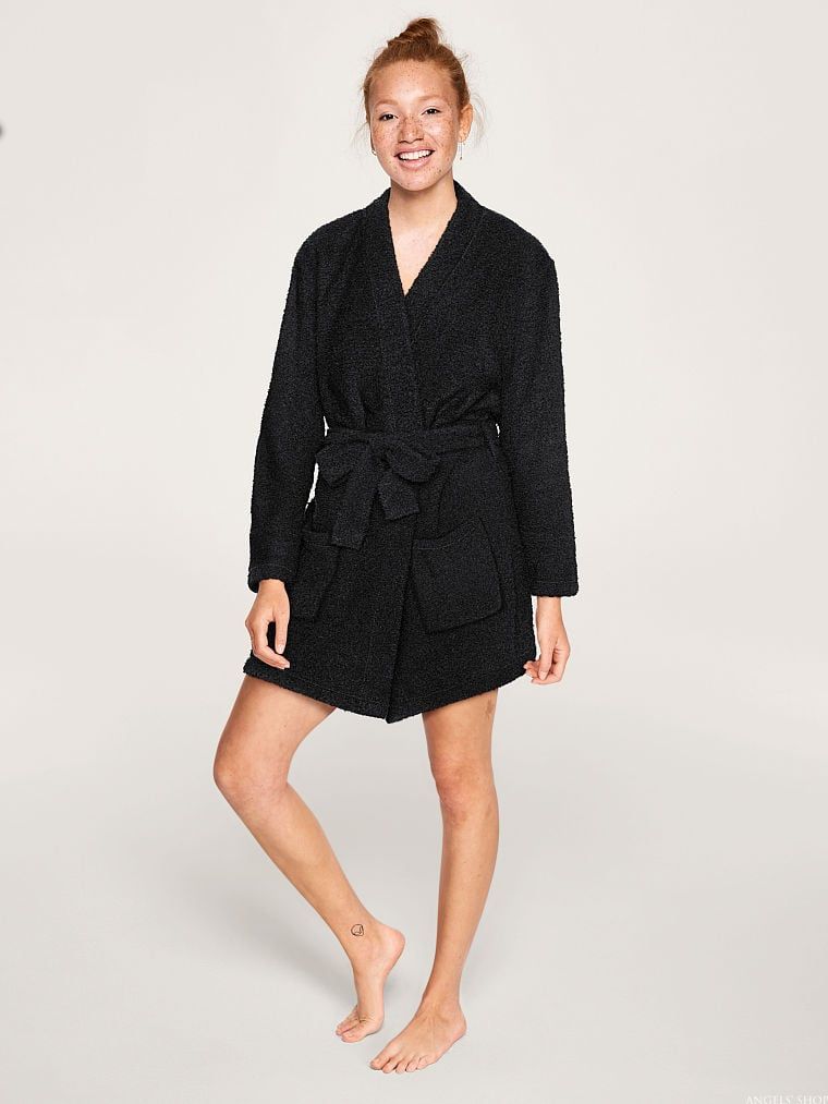 Чорний плюшевий халат Victoria's Secret Pink Cozy Robe, M\L