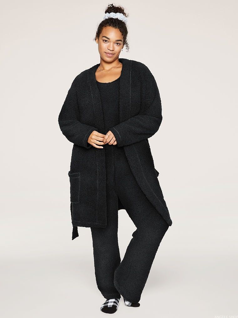 Черный плюшевый халат Victoria's Secret Pink Cozy Robe, M\L