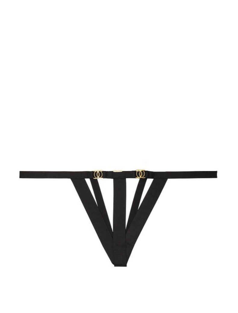 Черный комплект белья на ремешках Victoria’s Secret Bond Girl, 32C, XS