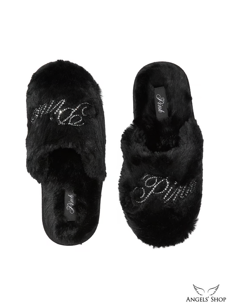 Тапочки Pink Faux Fur Closed-Toe Slippers Black, XL