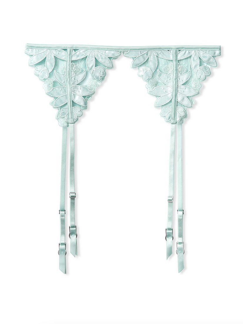 Блакитний мереживний пояс для панчох Victoria's Secret Floral Embroidery Garter Belt, XS\S