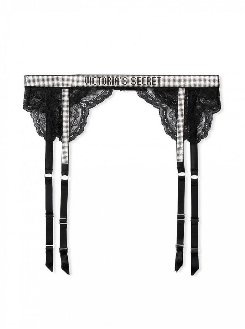 Черный кружевной пояс со стразами Victoria's Secret Shine Strap Lace Garter Belt, XS\S